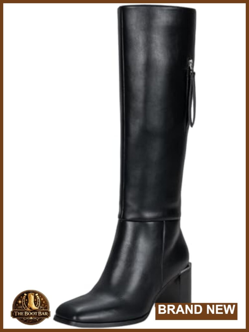 Women's Knee High Boots with Square Toe Chunky Block Heel, Faux Leather Tall